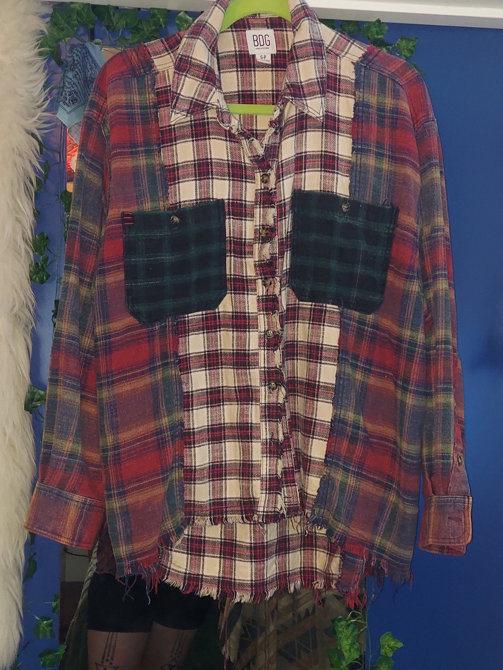 Urban Outfitters BDG Red, Cream & Green Mixed Plaid Flannel